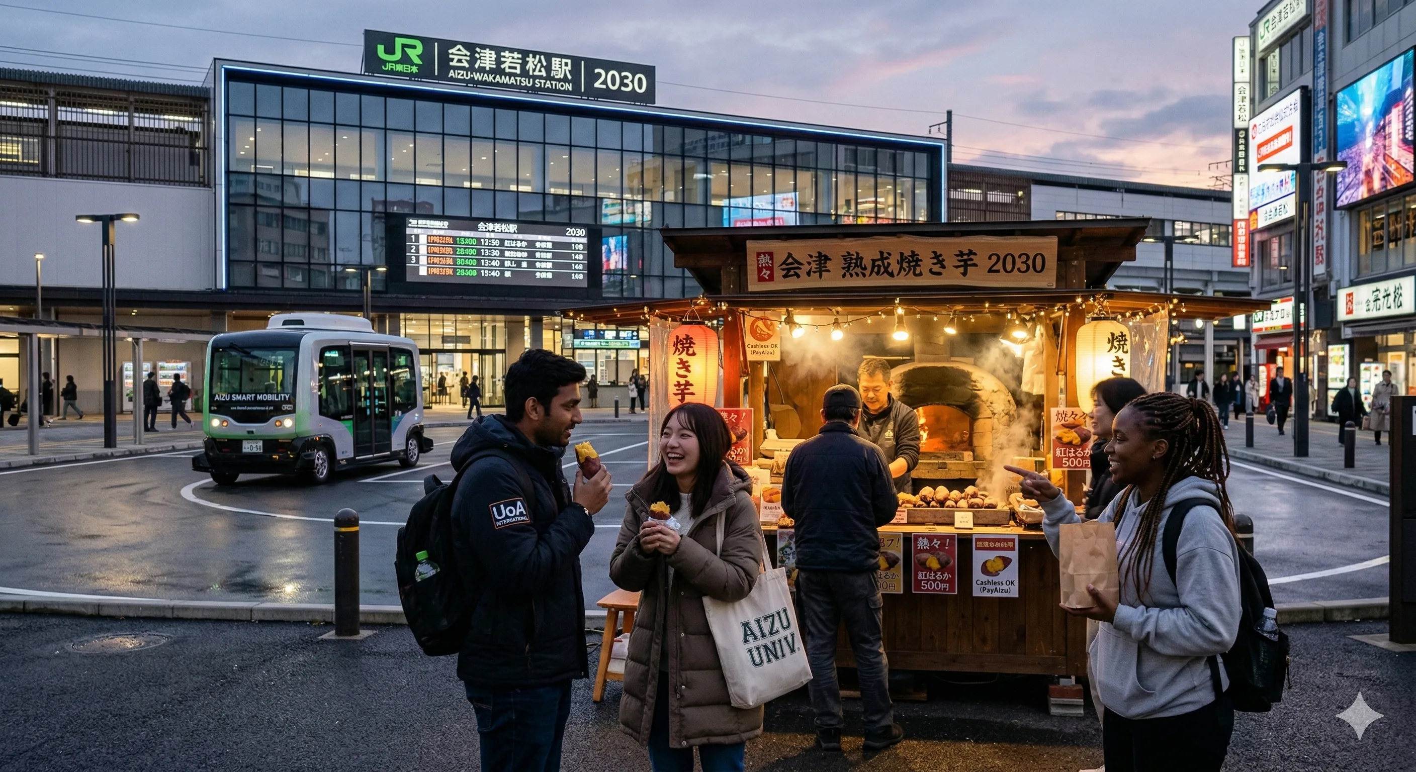 2030年の会津若松駅前の焼き芋屋さん