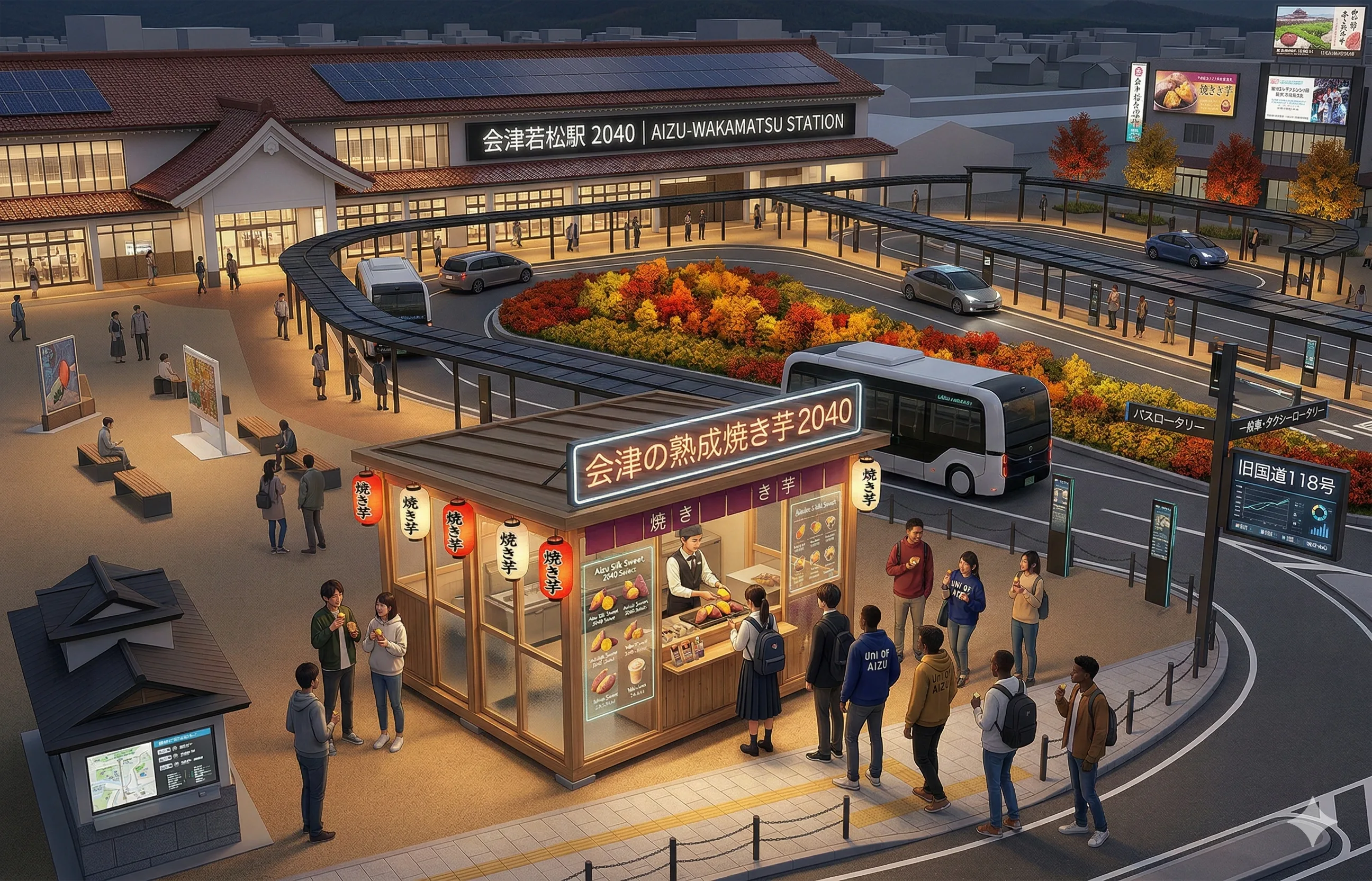 会津若松駅前の2040年焼き芋屋